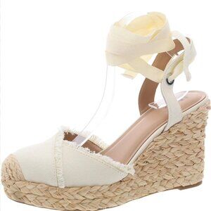 I.N.C. Moniquee White Canvas Espadrille Wedge Sandals | Size 8.5